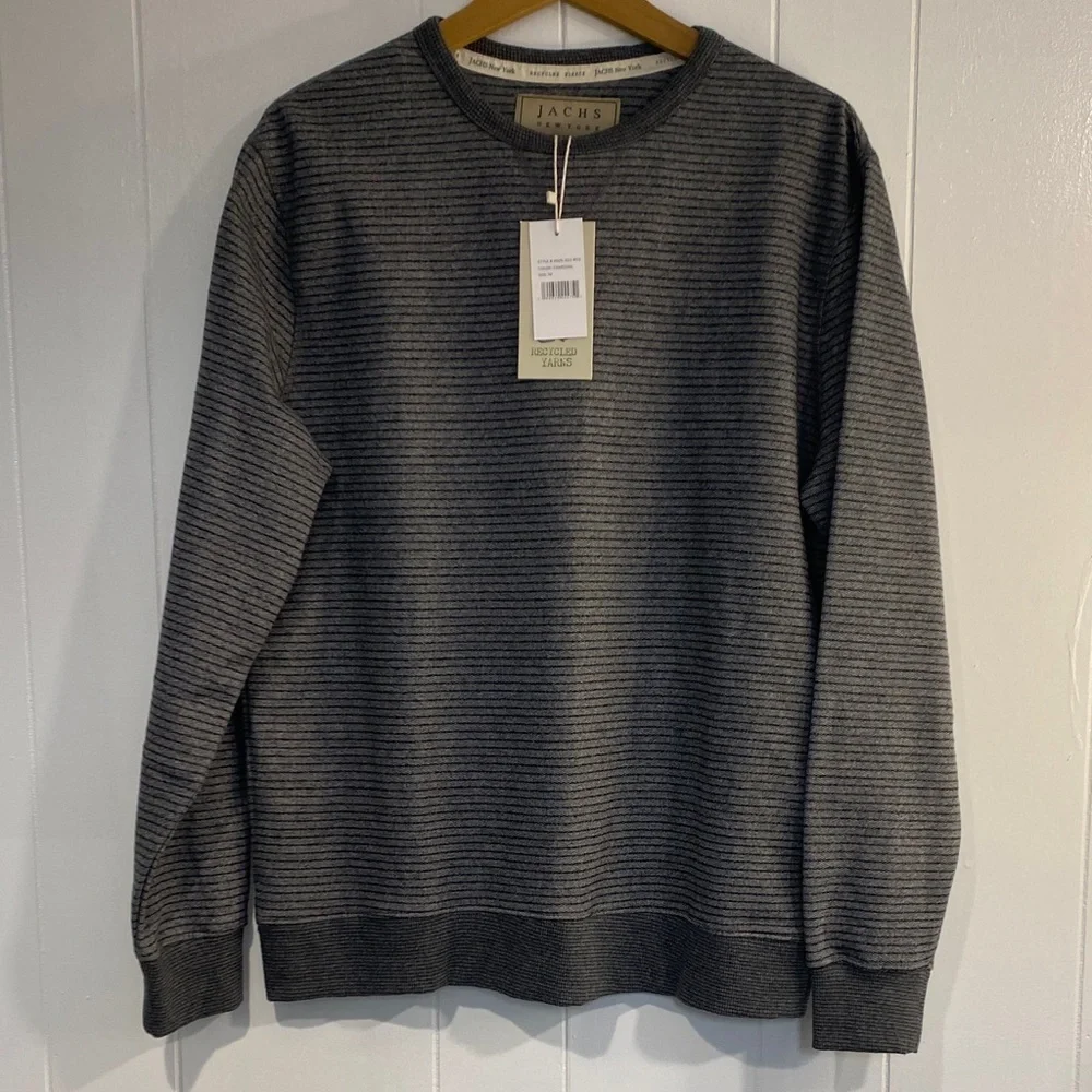 Preppy Fleece Crewneck Sweater Recycled Cotton Sustainable Charcoal Gray Medium